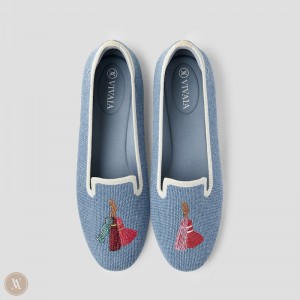 VIVAIA Audrey Round-Toe Embroidered Slipper Damen Blau Deutschland | KZT-4564