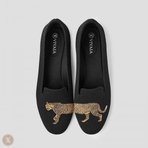 VIVAIA Audrey Round-Toe Embroidered Slipper Damen Schwarz Deutschland | TFE-1902