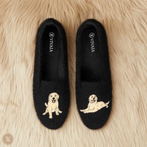 VIVAIA Audrey Round-Toe Faux Mink-Knit Slipper Damen Schwarz Gold Deutschland | NPY-0027