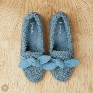VIVAIA Audrey Round-Toe Recycled Faux Fur Slipper Damen Blau Deutschland | GWS-9816