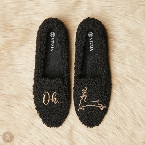VIVAIA Audrey Round-Toe Recycled Faux Fur Slipper Damen Schwarz Deutschland | AVT-5327