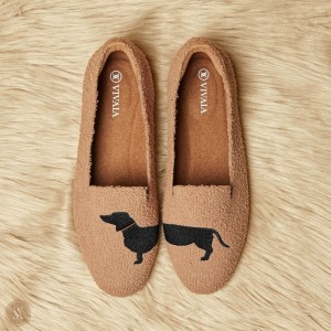 VIVAIA Audrey Round-Toe Terry Knit Slipper Damen Nutmeg - Dog Deutschland | OHM-7219