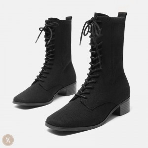 VIVAIA Choose One Size Up Square-Toe Lace-Up Stiefel Damen Schwarz Deutschland | JIT-4844