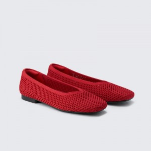 VIVAIA Margot 2.0 Square-Toe V-Cut Mesh Flache Schuhe Damen Rot Deutschland | ULF-3519