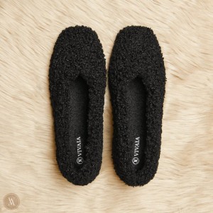 VIVAIA Margot Square-Toe Recycled Faux Fur Flache Schuhe Damen Schwarz Deutschland | AYQ-6114