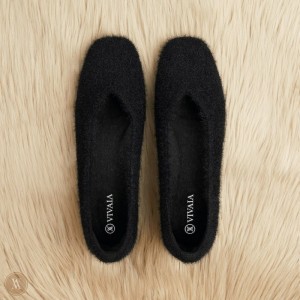 VIVAIA Margot Squared-Toe Faux Mink-Knit Flache Schuhe Damen Schwarz Deutschland | MRK-1803