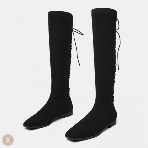 VIVAIA Pandora Square-Toe Back-Lace Mid-Calf Stiefel Damen Schwarz Deutschland | AQG-0357