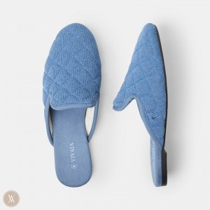 VIVAIA Sherry Round-Toe Quilted Mules Damen Blau Deutschland | SIH-1722